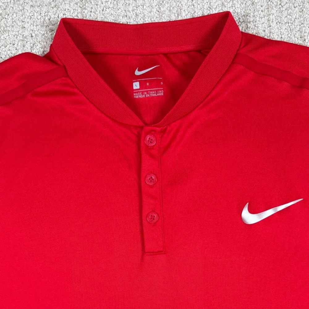 Nike Mens Large Red Blade Collar Court Advantage Henley Tennis Polo Shirt